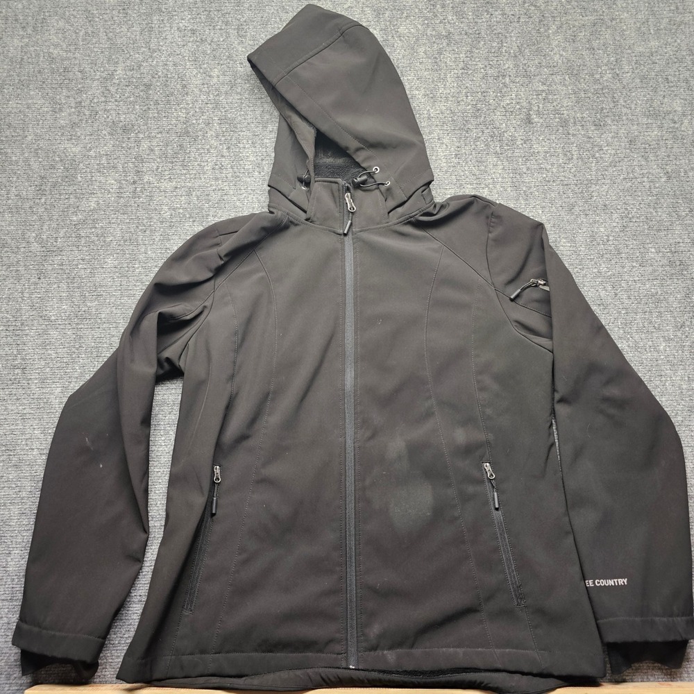 Free Country Womens Black Softshell Hooded Jacket Fleece Lined Full Zip M